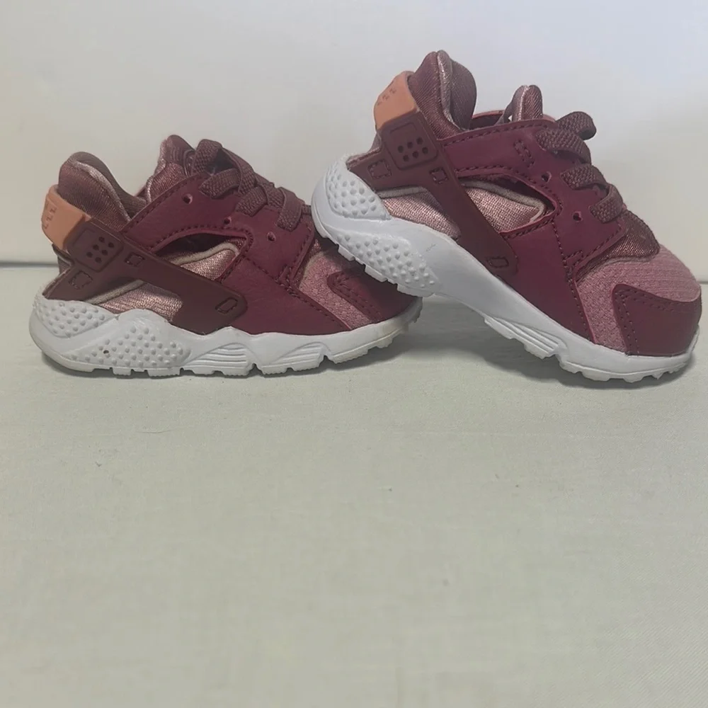 Nike Red and Pink Sneakers with Chunky Sole and Velcro Closure